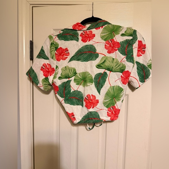 WAYF Tropical Leaf and Floral Print Wrap Shirt - Picture 3 of 4